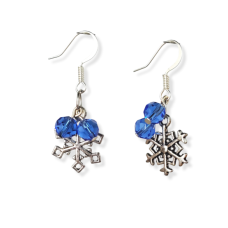 Snowflake with Blue Bead Earrings