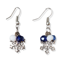 Snowflake with Blue and White Bead Earrings