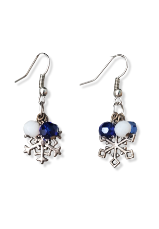 Snowflake with Blue and White Bead Earrings