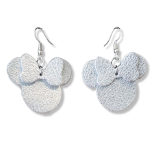 Silver Leather Mouse Ears with Silver Bow Earrings