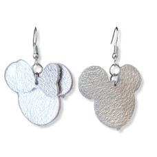 Silver Leather Mouse Ears with One Silver Bow Earrings