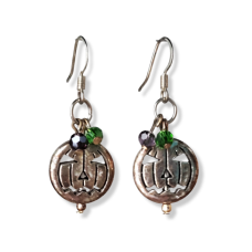 Silver Pumpkins with Green and Purple Crystal Earrings