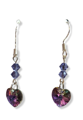 Austrian Crystal Dark Purple - Pink Heart Earrings