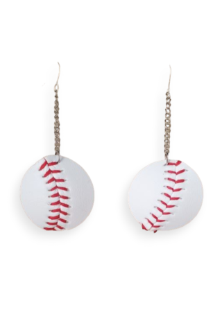 Baseball with Chain (Flat) Earrings