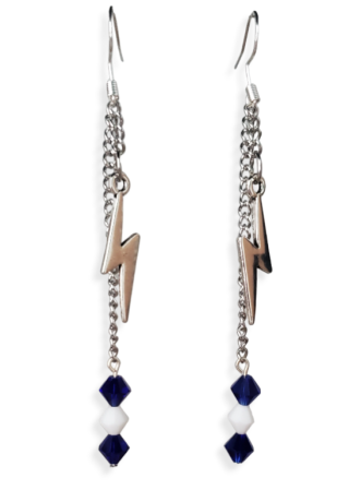 Blue and White Crystal Earrings with Metal Lightning Charms Blue and White Crystal Earrings with Metal Lightning Charms