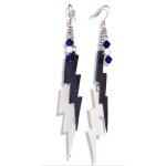 Blue and White Crystal Beads with Blue & White Leather Lightning Earrings