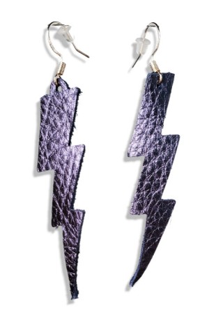 Blue Lightning Bolts Leather Earrings