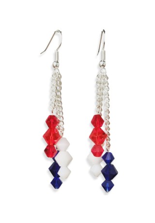 Red, White, and Blue 3 Strand Crystal Bead Earrings