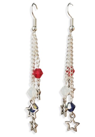 Red, White, and Blue Crystal Beads with Star Cut-out Charm Earrings