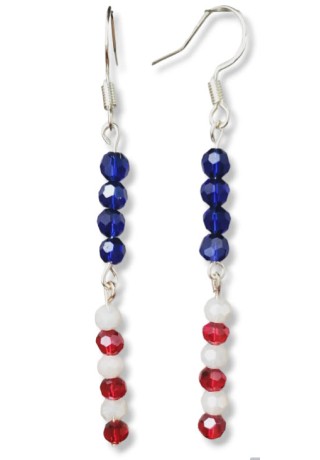 Red, White, and Blue Single Long Strand Crystal Round Faceted Bead Earrings