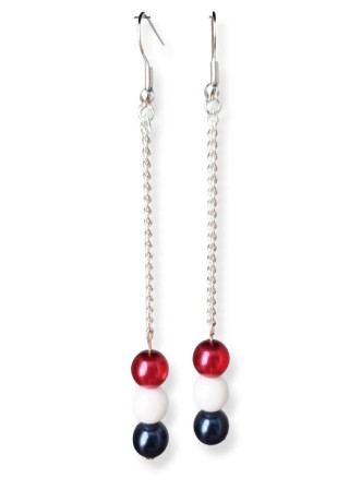 Red, White, and Blue Crystal Pearl Chain Earrings