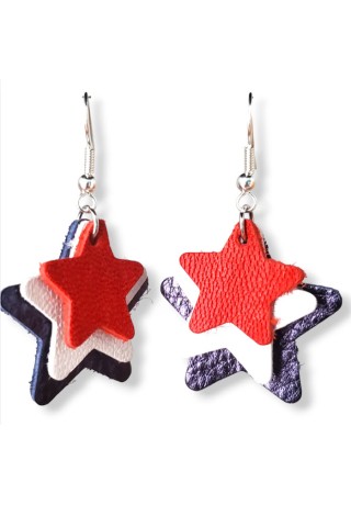 Red, White, and Blue Stacked Star Leather Earrings