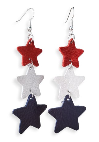 Red, White, and Blue Dangling Star Leather Earrings