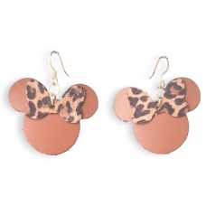 Tan (Smooth) Leather Mouse Ears with Leopard Print Bow