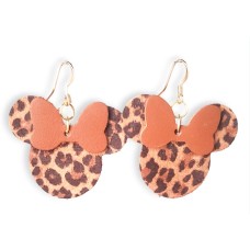 Leopard Print Leather Mouse Ears with Tan (Smooth) Bow