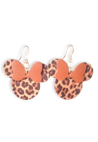 Leopard Print Leather Mouse Ears with Tan (Smooth) Bow