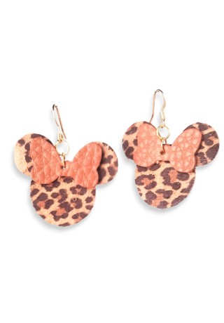 Leopard Print Leather Mouse Ears with Tan Bow
