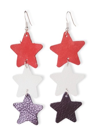 Red, White, and Blue Dangling Large Star Leather Earrings