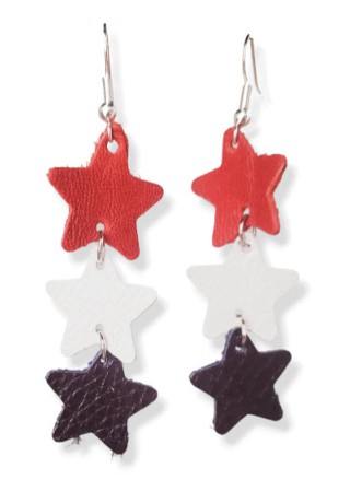 Red, White, and Blue Dangling Small Star Leather Earrings