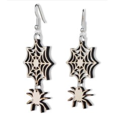 Spider and Web Laser-Cut Wooden Earrings