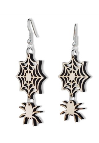 Spider and Web Laser-Cut Wooden Earrings