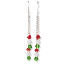 Red, White, and Green Crystal Bi-Cone Bead Earrings