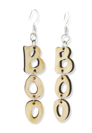 BOO Laser-Cut Wooden Earrings