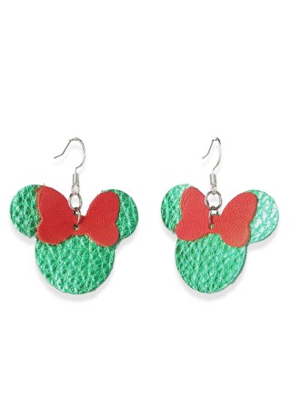 Green Leather Mouse Ears with Red Leather Bow 