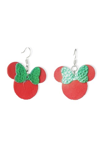 Red Leather Mouse Ears with Green Leather Bow 