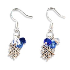 Snowflake with Blue and Clear Bead Earrings