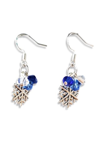 Snowflake with Blue and Clear Bead Earrings Snowflake with Blue and Clear Bead Earrings