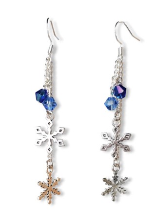 Metal Snowflakes (Long) with Crystal Blue Bi-Cone Bead Earrings Metal Snowflakes (Long) with Crystal Blue Bi-Cone Bead Earrings
