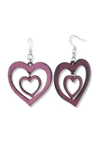 Purple Hearts Laser-Cut Wooden Earrings