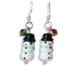 Red & Green Crystals with a Snowman Earrings
