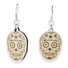 Sugar Skull Open Eyes Laser-Cut Wooden Earrings