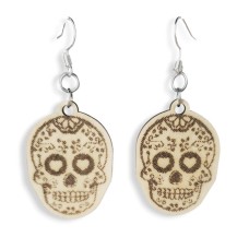 Sugar Skull Heart Eyes Laser-Cut Wooden Earrings