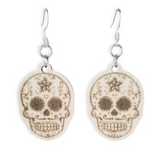 Sugar Skull No Eyes Laser-Cut Wooden Earrings
