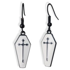 White Coffin with Black Cross Earrings 