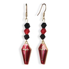Red Coffin with Red and Black Crystal Bead Earrings