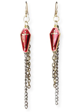 Red Coffin with Chain Earrings Red Coffin with Chain Earrings