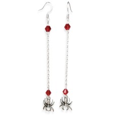 Spider with Red Bead and Chain Earrings