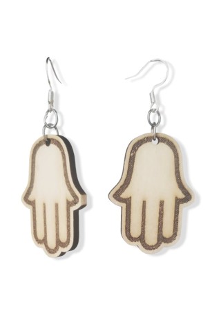 Hamsa Laser-Cut Wooden Earrings