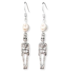 White Skull with Metal Skeleton Earrings