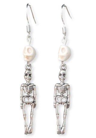 White Skull with Metal Skeleton Earrings