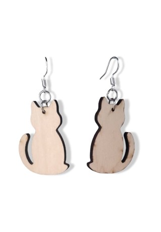 Kitty Laser-Cut Wooden Earrings