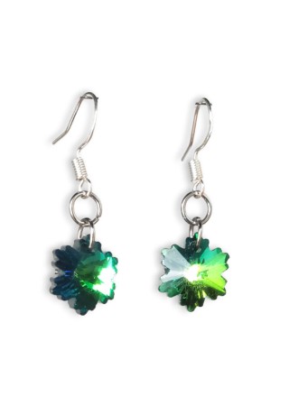 Green Crystal Snowflake Earrings