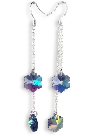 Blue & Aurora Borealis Crystal Snowflake Earrings with Chain Blue & Aurora Borealis Crystal Snowflake Earrings with Chain
