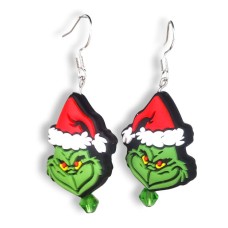 The Grinch Charm with Green Bi-cone Crystal Bead Earrings