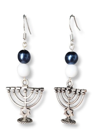 Menorah Charm (Style 2) with Blue and White Crystal Pearl Earrings Menorah Charm (Style 2) with Blue and White Crystal Pearl Earrings