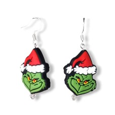 The Grinch Charm with Clear Bi-cone Crystal Bead Earrings